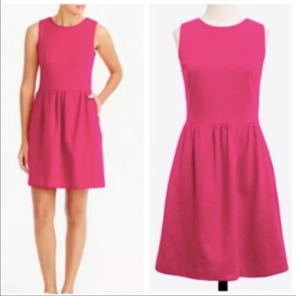 J Crew High Neck Sleeveless Pink‎ Fit n Flare Dress Women's Size M Classy Barbie